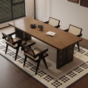 Luxurious Black Walnut Wooden Dining Table And Chair Set Modern Simple Style High End Atmosphere Rectangular Single Layer Table