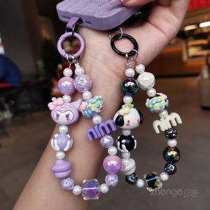 Cute Graffiti Bead Wristlet Phone Strap Short Outdoor Travel Anti-Loss Handheld Chain Mobile Phone Case Lanyard Kurokos Girl Heart Decorations