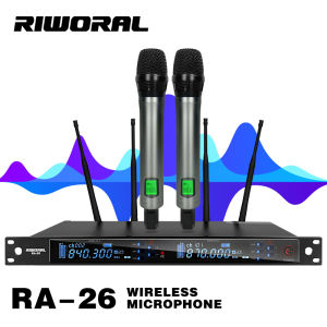 Wireless Microphone UHF 150M/492FT Range Transmission Metal Handheld Mics with IR Auto Frequency Scan AA Battery Powered Dual Wireless Mic System For Stage Karaoke Church