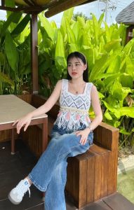 🌈SpinnyHouse เสื้อกล้าม 🥑 ผ้าด้ายสานลายฉลุ ขอบชายแต่งฝอย สีอ่อน เส้นด้ายนุ่ม สไตล์มินิมอล สาววินเทจ ราคาที่สุด รายละเอียด สำหรับหนึ่งในการเสื้อผ้า