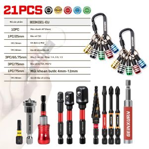 Bộ Dụng Cụ Giữ Mũi Khoan Geinxurn 1/4 Inch Đầu Lục Giác Thay Đổi Nhanh Kèm Mũi Vặn Phillips Đầu Lục Giác Và Đầu Vặn Ốc.