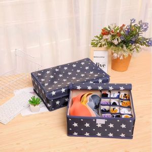 Fashion Green Life COD  Bamboo Charcoal Oxford Cloth 13 Grid Girls Socks Tie Bra Panties Underwear Storage  Storage Box