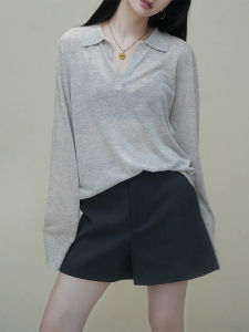 Shalldoer | เสื้อเชิ้ตคอโปโลแขนยาวผู้หญิงสไตล์เกาหลีฤดูร้อนป้องกันแสงแดด สวมใส่สบาย ทรงหลวม แขนยาว ปกโปโล ทรงหลวม