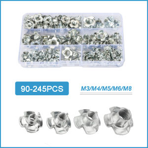 90-245PCS Carbon Steel Four Pronged T Nuts M3/M4/M5/M6/M8 Blind Inserts Nut Wooden Furniture Maintenance