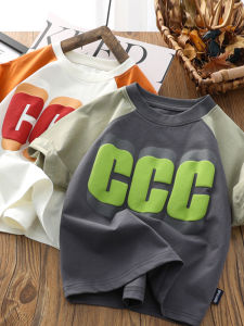 เสื้อยืดแขนสั้นเด็กบล็อกสีสไตล์เกาหลีคอกลมบางเสื้อผ้าฤดูร้อนสําหรับเด็กผู้ชายอายุ 4-13 ปี