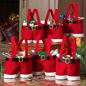 6pcs Christmas Santa Pants Bag Large Tote Candy Wine Gift Bag Christmas Decoration Candy Wine Bottle Bag