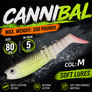 MEREDITH | MEREDITH 80mm Mồi Mềm Bộ 5 Mồi Câu Cá Nhân Tạo Với Mắt 3D Silicone Shad Worms Cho Bass Ocean Beach Lake River
