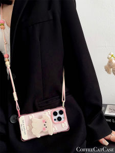 เคสโทรศัพท์มือถือแบบสะพายข้างสุนัขสีชมพูพร้อมสายคล้องแบบปรับได้สำหรับ Apple 16 pro Huawei Pura 80 pro Xiaomi 15 Ultra VIVOX200S