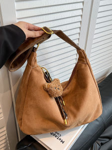 Fashionable Retro Suede Large Capacity Tote Bag Womens New Style Single Shoulder Crossbody Bag Commute American Vintage Style