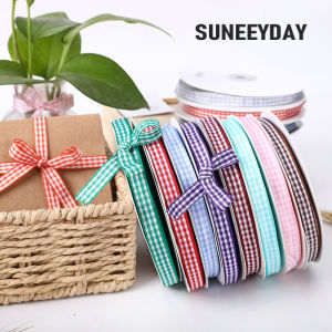 50 Yields 10mm Gingham Ribbons for Wedding Christmas Party Decorations Gifts Wrapping DIY Crafts Bow Hair Plaid Ribbon Packaging