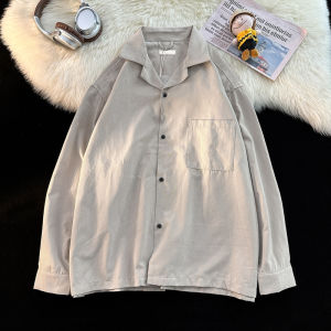 Suede Overalls Long Sleeve Shirt Mens Spring and Autumn American Retro Fashion Brand Trend Fancy Handsome Loose Shirt