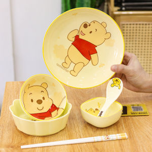 Disney New Winnie the Pooh Dining Set Combination Bowl Plate Spoon Home Use Milk Cute Net Red Single Person Couple Style