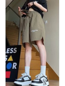 Military Green Running Shorts Mens Ice Silk Quick Dry Casual Half Length Loose Fit Sporty Five-Quarter Length Fashion Brand