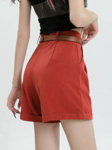 QIAOMIDUO | Quần short lụa đỏ mỏng mùa hè cho nữ Quần tây rộng rãi màu sắc thường ngày Quần dài cao cấp có cảm giác thoải mái