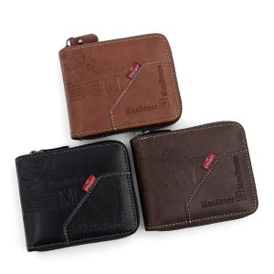 Mens Wallet Made of Leather Wax Oil Skin Purse for Men Short Male Card Holder Wallets Zipper Around Money Coin Purse