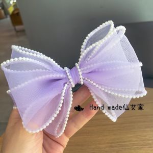 Korean Style Pearl Tulle Hair Clip Butterfly Knot Duckbill Clip Princess Girl Hair Accessories Ins Style Childrens Fashion Accessories