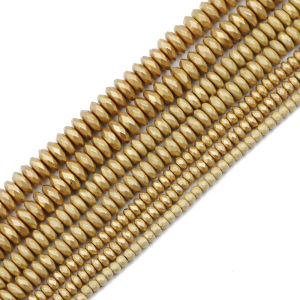 Matte 14KC Gold สี Faceted แบนรอบ Hematite หินธรรมชาติ 3/4/6/8mm Spacer ลูกปัดแบบหลวมสําหรับเครื่องประดับทําสร้อยข้อมือ DIY