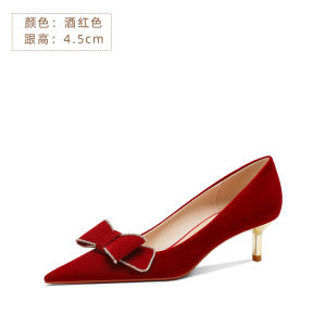 Elegant Red Wedding Shoes for Women High Heels Daily Wear Bride Gown Matching Shoes Butterfly Knot Design Fashionable Single Shoes