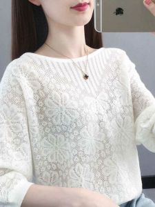 Knitted Hollow out Sleeveless Top Womens Thin T-shirt Spring Summer Loose Pocket Handkerchief Base Shirt Casual Pure Color