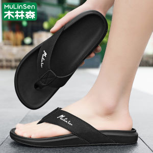 Mens Wooden Slippers Summer Beachwear Anti-slip Wear-resistant Driving Thong Slippers Casual Breathable Flat Heel PVC Bottom