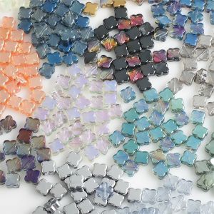 30Pcs/Lot 10mm Glass Lucky Clover Petal Flower Beads Charms Cross Pendants Loose Spacer Crafts for DIY Making Jewelry Accessory