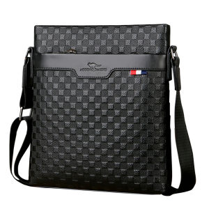 Leather Business Single Shoulder Bag Casual Crossbody Bag for Men Soft Top Layer Cowhide Backpack Grid Pattern Soft Leather
