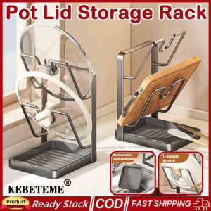 KEBETEME 4PCS Cooking Tool Holder Double Layer Pot Lid Rack Non-slip Cutting Board Spatula Draining Organizer Large Capacity Kitchen Storage Rack