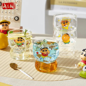 X&W 1/4Pcs Crayon Shin-Chan Stacking Cups High Borosilicate Glass Mug Breakfast Coffee Tea Water Cup Children Gift Home Decro