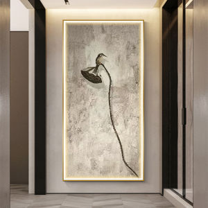 New Chinese Style Entrance Hall Decorative Painting Zen Lotus LED Light Emitting Picture Corridor End Hallway Living Room Hanging Artwork