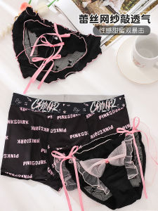 กางเกงบ็อกเซอร์ผ้าตาข่ายลูกไม้สีดำสำหรับคู่รัก ผูกโบว์ผีเสื้อ กางเกงบ็อกเซอร์ชาย ชุดสองชิ้น ผ้าไนลอนแห้งเร็ว สำหรับเยาวชน