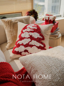 หมอนรองนั่งทรงกลมสีแดงสำหรับเทศกาลคริสต์มาส หมอนรองนั่งทรงสี่เหลี่ยมสำหรับโซฟาในห้องนั่งเล่น หมอนรองนั่งสไตล์ยุโรปเหนือ