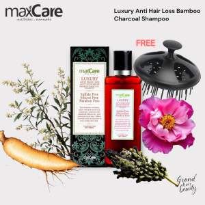 Maxcare Luxury Anti-Dandruff & Hair Loss Shampoo with Bamboo Charcoal 300ml FREE massager brush