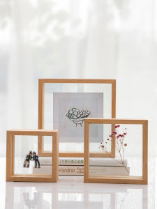 Simple Solid Wood Photo Frame for Picture Developed Table Set 6 8 Inches Album Specimen Frame Embossed Transparent Double-sided Glass Frame