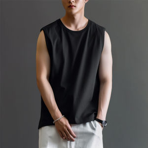 American Style Pure Cotton Vest Men Summer Outwear Sports Fitness Heavy Weight Sleeveless T-Shirt Loose Breathable Waistcoat Undershirt