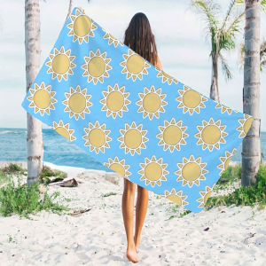 Cartoon Sky Sun Print Beach Towels Ultra Lightweight Quick Drying Super Absorbent Summer Essential Fast-Drying Towel for Beach