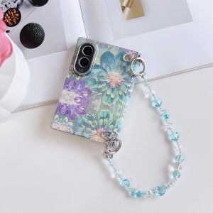 szhaiyu | For Samsung Galaxy Z Fold 8 Ultra Z Fold 8 Wide Shockproof Case With Classic Fresh Flower Pattern With Crystal Bracelet Chain