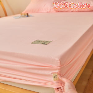 100% Cotton Fitted Sheet with Elastic Bands Solid Color Non Slip Durable Mattress Covers for Double King Queen Bed 120/150/220cm