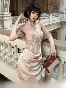 ชุดเดรสยาวคอวีแขนกุด MOXI สำหรับงานเลี้ยงฤดูใบไม้ร่วงปี 2024 ดีไซน์หนัก เดรสยาวผู้หญิงสุดหรูหรา ชุดราตรีสุดหรู