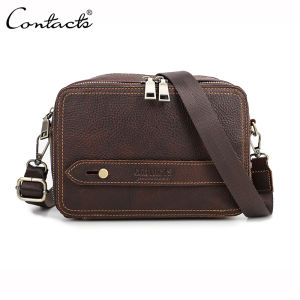 CONTACTS Genuine Leather Retro Crossbody Bags for Men Shoulder Bags Small Handbags Travel Messenger Bag