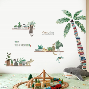 Decal Dán Tường Cây Tri Thức & Kệ Cây Xanh Mèo Có Keo Sẵn 200x155cm – Trang Trí Góc Học Tập
