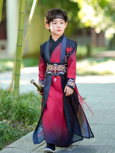 New Chinese Style Sons Hanfu Boys Handsome Traditional Costume Childrens Tang Suit Autumn Spring Season Boys Clothing