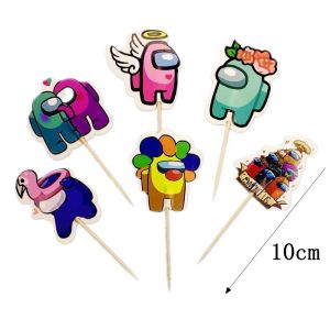 YF Among Us Cake insert card game cupcake insert flag insert flag birthday party decoration FY