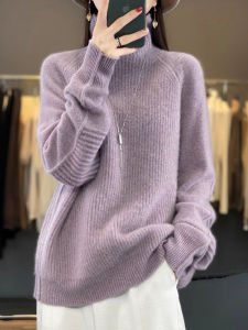 ฤดูใบไม้ร่วง ฤดูหนาว ผู้หญิง แคชเมียร์ ถัก เสื้อเบส หลวม หนาขึ้น เสื้อฮู้ด สูง ปกเสื้อ แขนยาวปกติ แฟชั่นเดินทาง