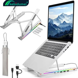 Kebidumei Laptop Stand with USB GRB Aluminum Alloy Luminous Stand Adjustable Heat Dissipation Expansion Dock Stand Notebook Bracket