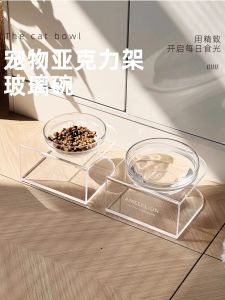 Stable Glass Cat Bowl with Stand Protects Cervical Spine Large Diameter Pet Bowl Cats Cant Knock over Universal Pet Bowl