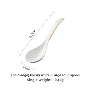 Pure White Ceramic Gold Rimmed Soup Spoon Dining Utensil Small Spoon Restaurant Commercial Use Soup Spoon Household Spoon