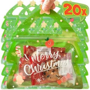 Dizoey 20/5PCS Christmas Tree Shaped Gift Bag for Candy Chocolate Cookie Biscuit Packing Bags New Year Party Packaging Pouch Decoration