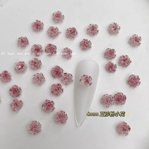 Cameo Brown Pink Camellia Manicure Jewelry Pearlescent Camellia Mixed Dried Roses with Gold and Silver Steel Balls Pearls