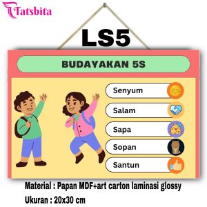 TATSBITA Pajangan Hiasan Dinding Dekorasi Wall Decor Budayakan 5S Untuk Kelas Sekolah TK/SD/SMP Ukuran 20x30cm