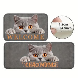 Thảm Trải Sàn Màu Xám Hình Mèo Con Dễ Thương VIKAMA Thảm Trải Sàn Bằng Polyester Mềm Mại Dùng Để Thay Giày Thảm Chào Mừng Lý Tưởng Cho Phòng Ngủ Phòng Khách & Phòng Tắm